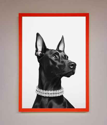 Black Doberman Diamond Neckless Framed Poster