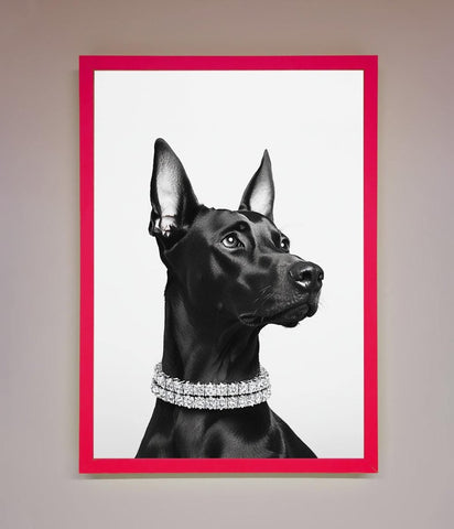 Black Doberman Diamond Neckless Framed Poster