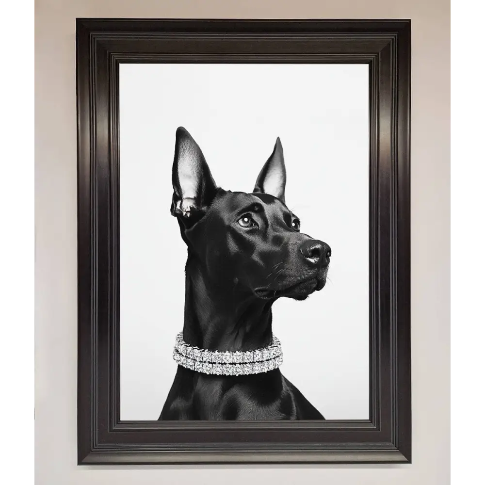 Black Doberman Diamond Neckless Framed Poster - A1 (59.4 x 84.1 cm) / Matt Black - Framed Print