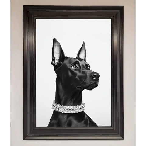 Black Doberman Diamond Neckless Framed Poster - A1 (59.4 x 84.1 cm) / Matt Black - Framed Print