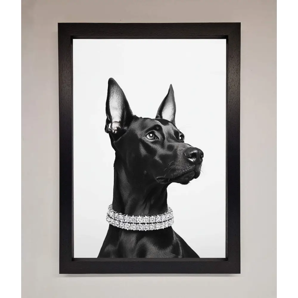 Black Doberman Diamond Neckless Framed Poster - A3 (29.7 x 42 cm) / Dark Grey - Framed Print