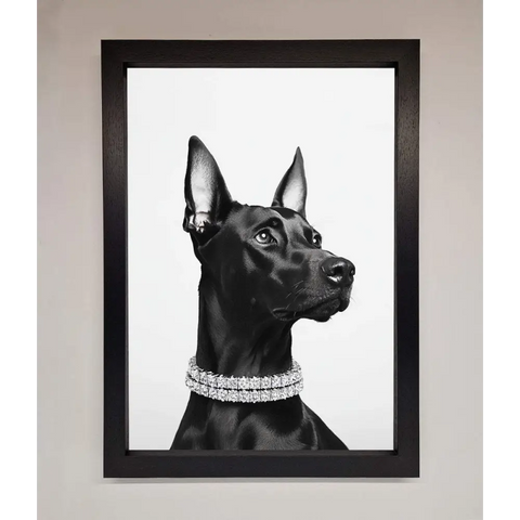 Black Doberman Diamond Neckless Framed Poster - A3 (29.7 x 42 cm) / Dark Grey - Framed Print
