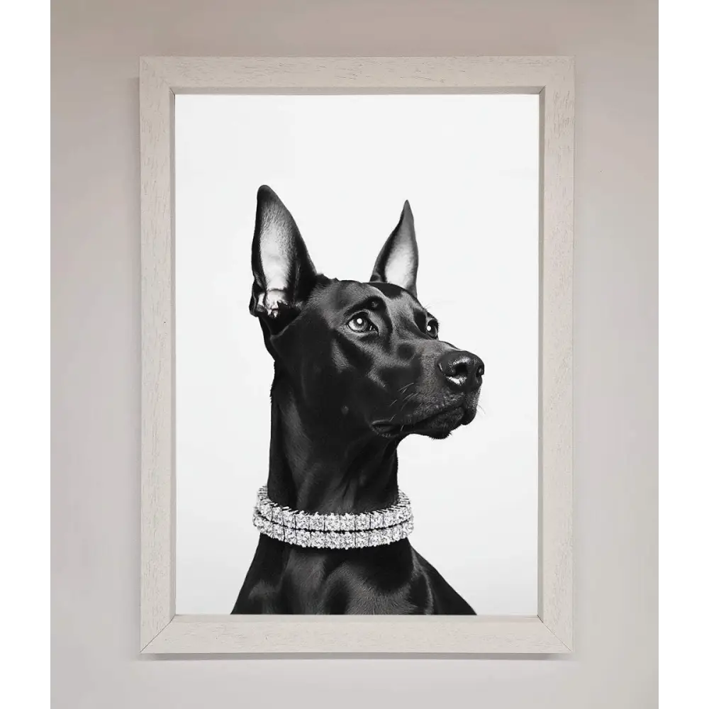 Black Doberman Diamond Neckless Framed Poster - A3 (29.7 x 42 cm) / White - Framed Print