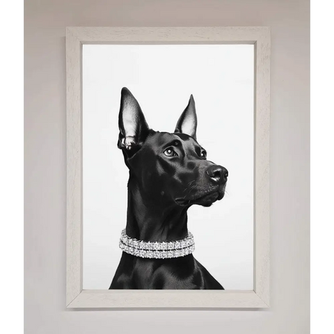 Black Doberman Diamond Neckless Framed Poster - A3 (29.7 x 42 cm) / White - Framed Print
