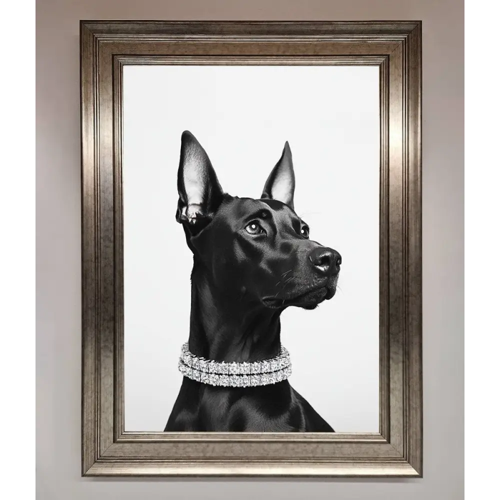 Black Doberman Diamond Neckless Framed Poster - A3 (29.7 x 42 cm) / Silver - Framed Print