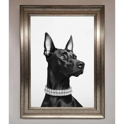 Black Doberman Diamond Neckless Framed Poster - A3 (29.7 x 42 cm) / Silver - Framed Print