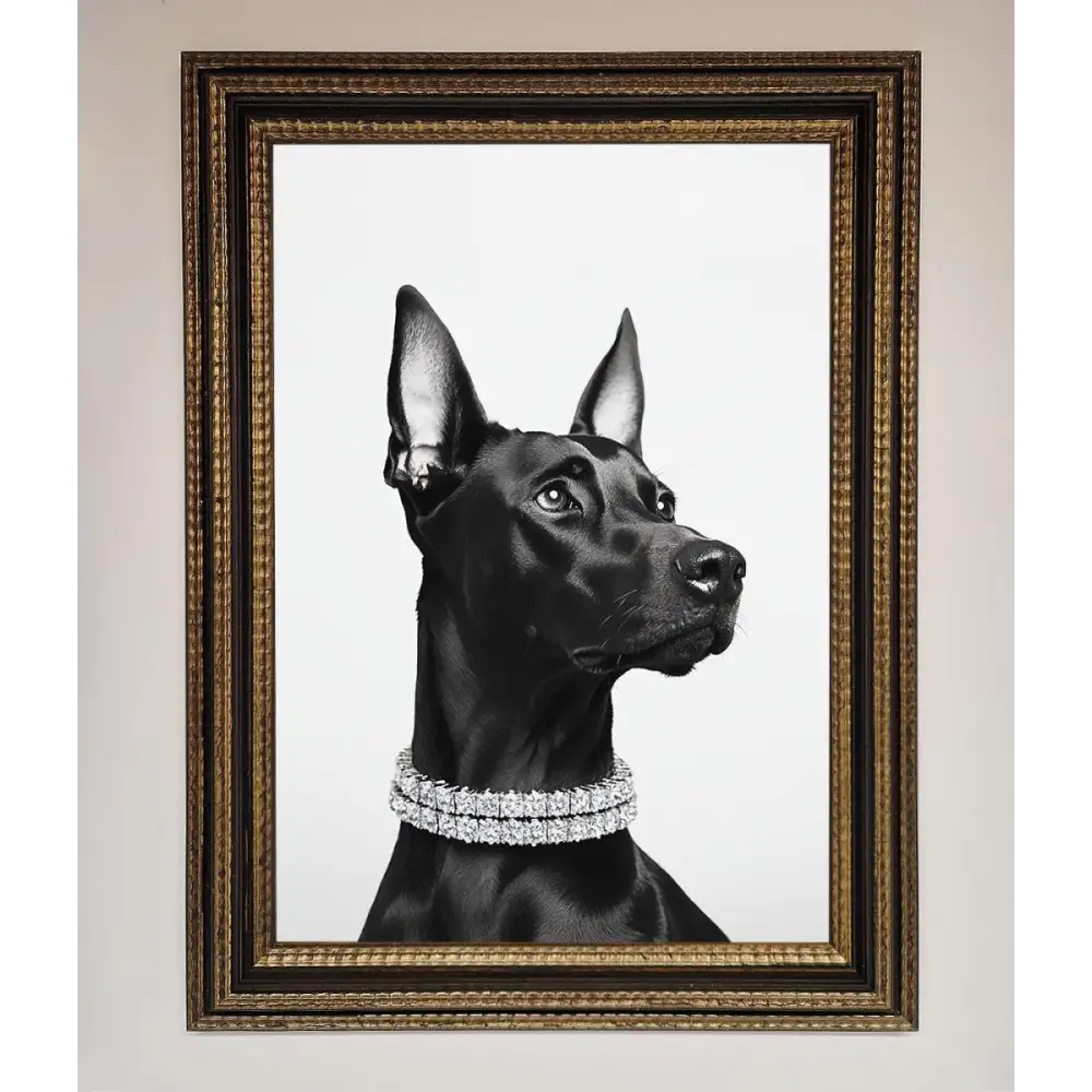 Black Doberman Diamond Neckless Framed Poster - A3 (29.7 x 42 cm) / Ornate Gold Black - Framed Print