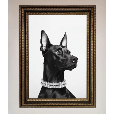 Black Doberman Diamond Neckless Framed Poster - A3 (29.7 x 42 cm) / Ornate Gold Black - Framed Print