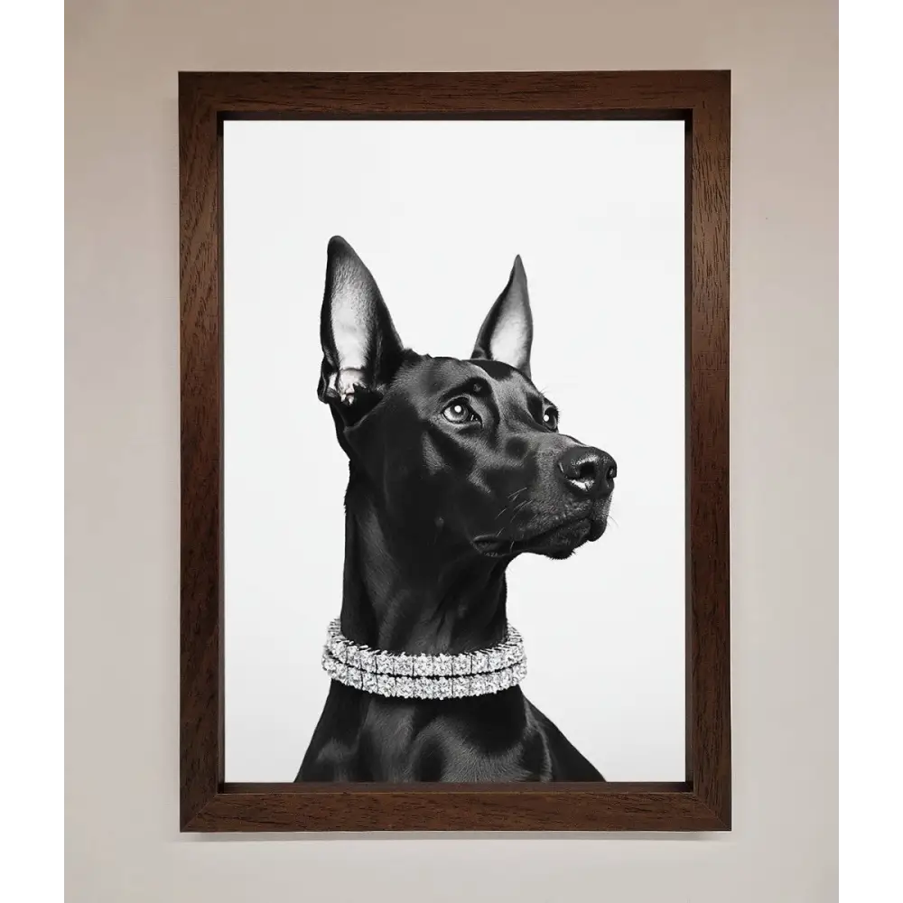 Black Doberman Diamond Neckless Framed Poster - A3 (29.7 x 42 cm) / Walnut - Framed Print