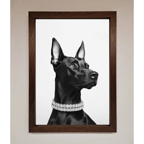 Black Doberman Diamond Neckless Framed Poster - A3 (29.7 x 42 cm) / Walnut - Framed Print