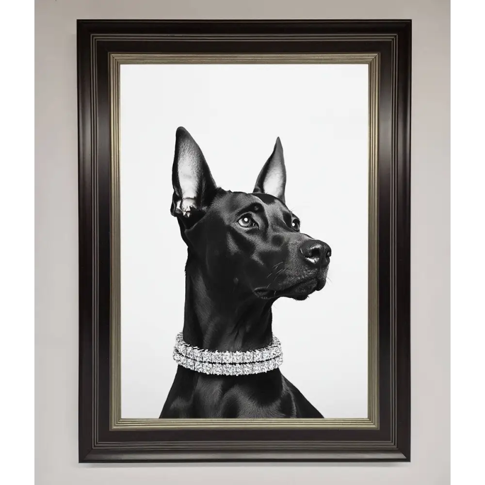 Black Doberman Diamond Neckless Framed Poster - B0 (100 x 141 cm) / Black Silver - Framed Print