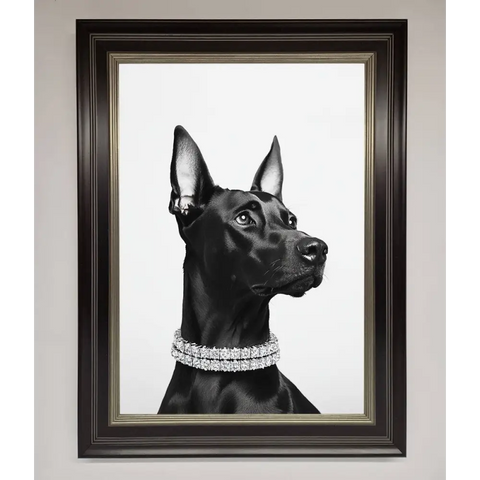 Black Doberman Diamond Neckless Framed Poster - B0 (100 x 141 cm) / Black Silver - Framed Print
