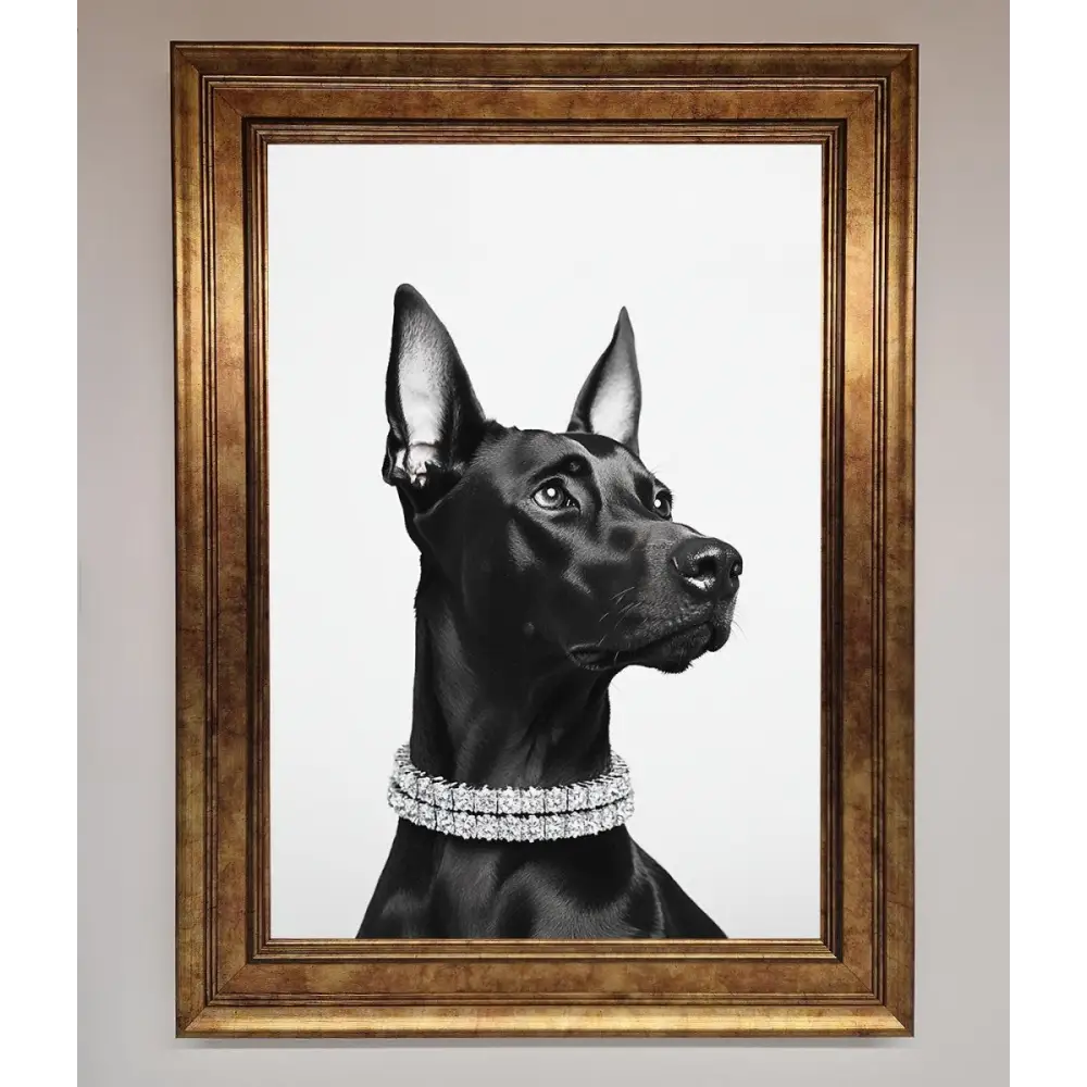 Black Doberman Diamond Neckless Framed Poster - B0 (100 x 141 cm) / Bronze - Framed Print