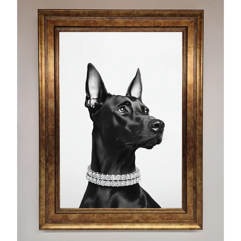 Black Doberman Diamond Neckless Framed Poster - B0 (100 x 141 cm) / Bronze - Framed Print