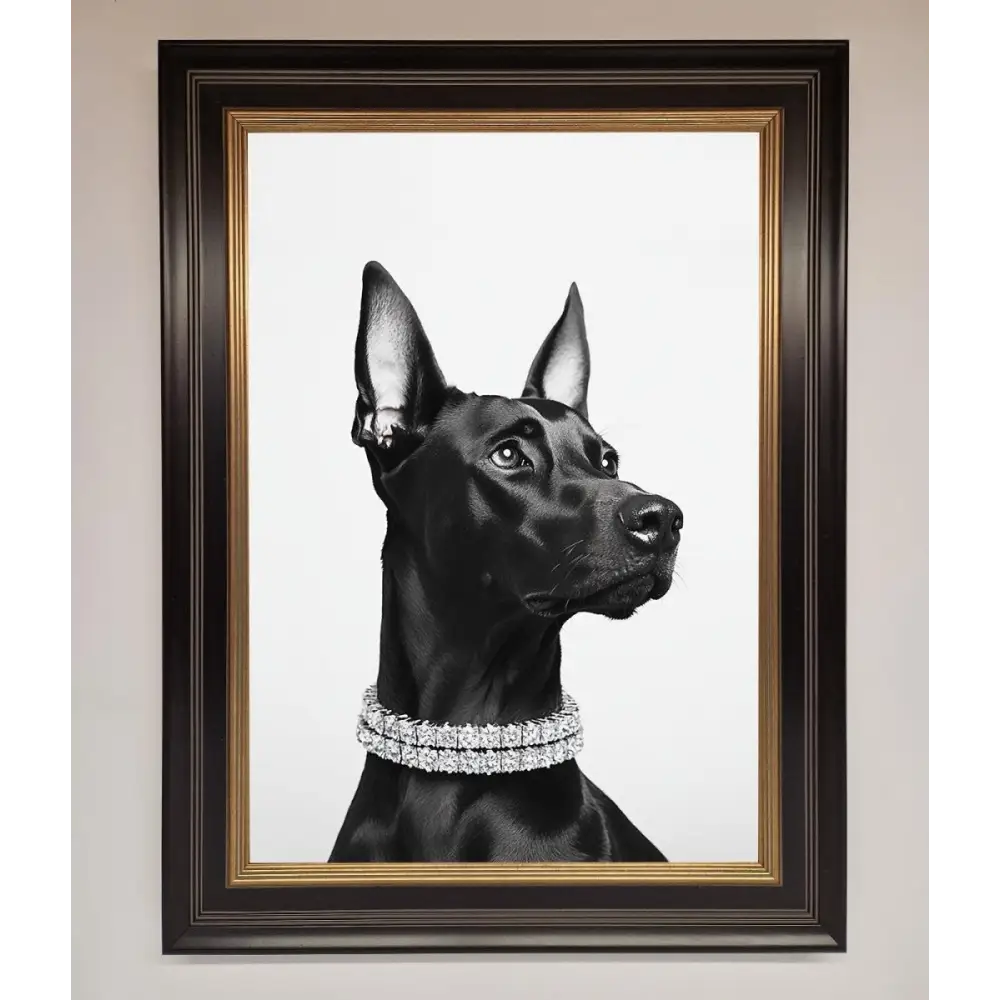 Black Doberman Diamond Neckless Framed Poster - B0 (100 x 141 cm) / Black Gold - Framed Print