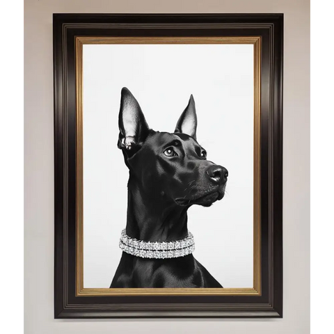 Black Doberman Diamond Neckless Framed Poster - B0 (100 x 141 cm) / Black Gold - Framed Print