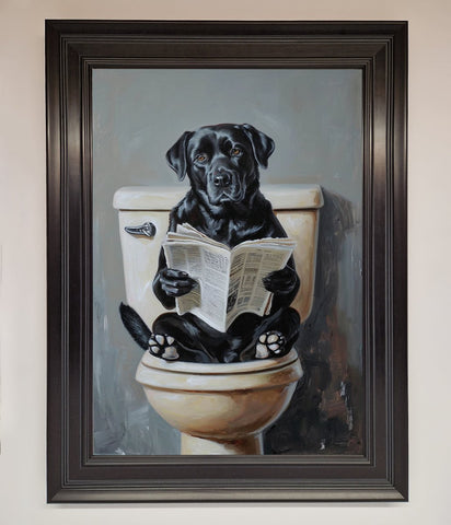 Black Lab On The Toilet Framed Poster