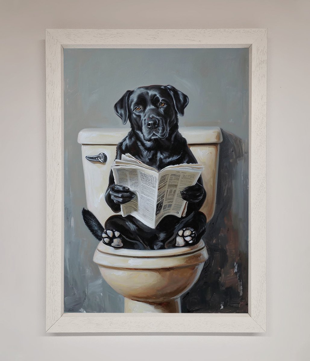 Black Lab On The Toilet Framed Poster