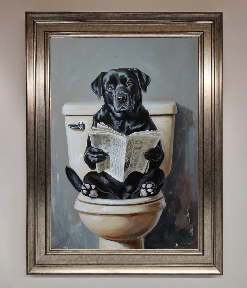 Black Lab On The Toilet Framed Poster