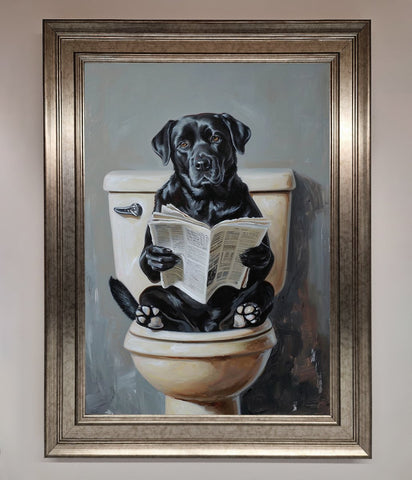 Black Lab On The Toilet Framed Poster