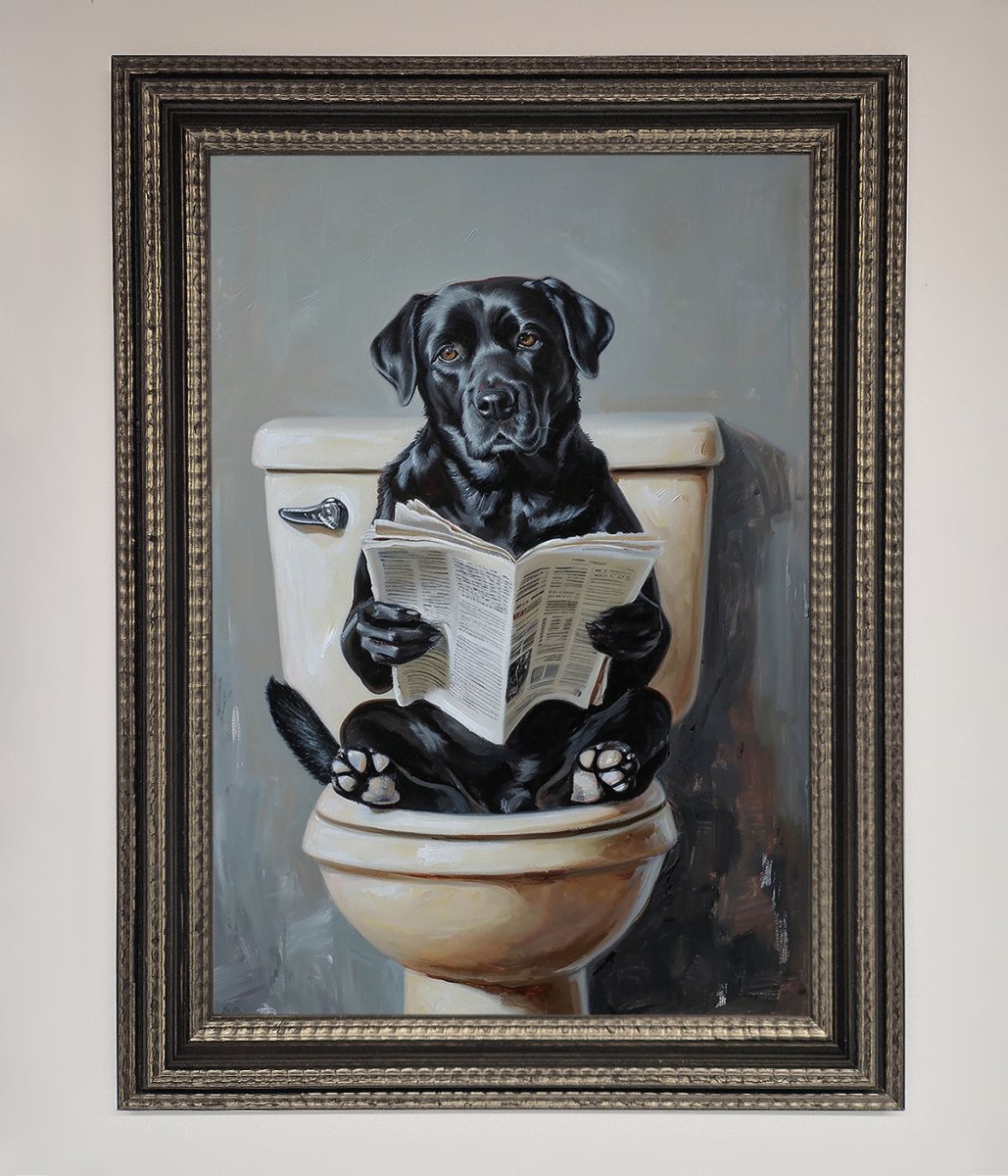 Black Lab On The Toilet Framed Poster