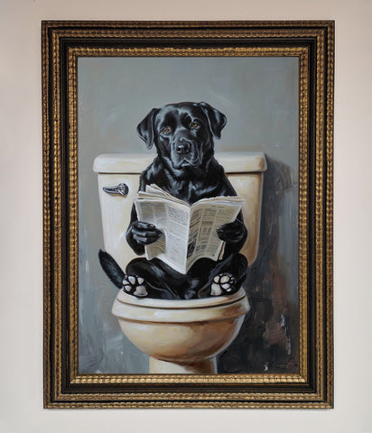Black Lab On The Toilet Framed Poster