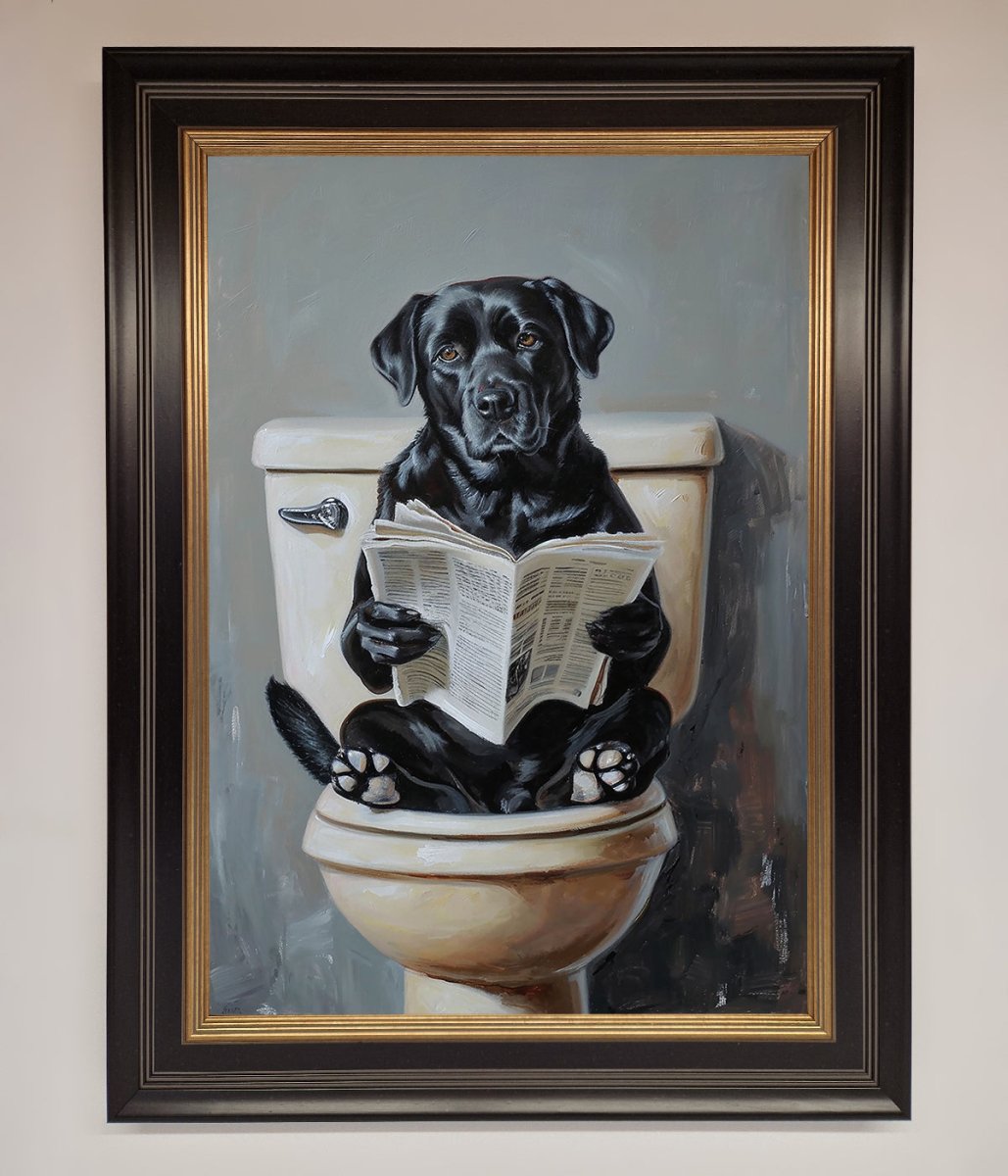 Black Lab On The Toilet Framed Poster
