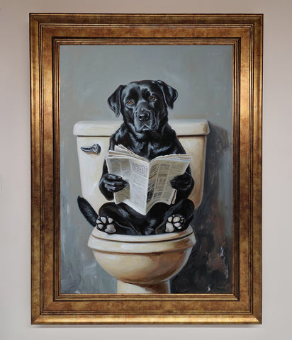Black Lab On The Toilet Framed Poster