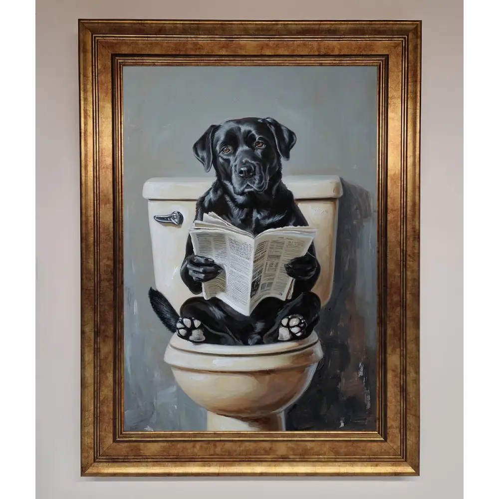 Black Lab On The Toilet Framed Poster - A3 (29.7 x 42 cm) / Bronze - Framed Print