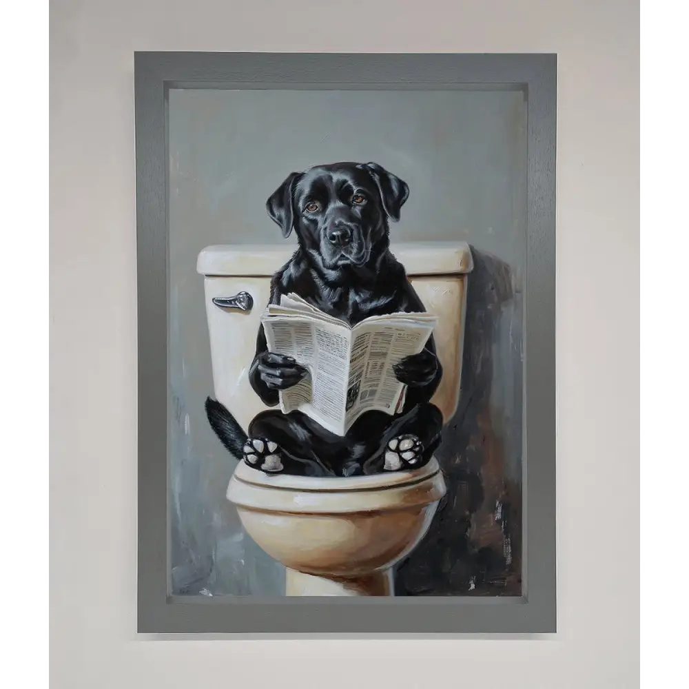 Black Lab On The Toilet Framed Poster - A3 (29.7 x 42 cm) / Dark Grey - Framed Print