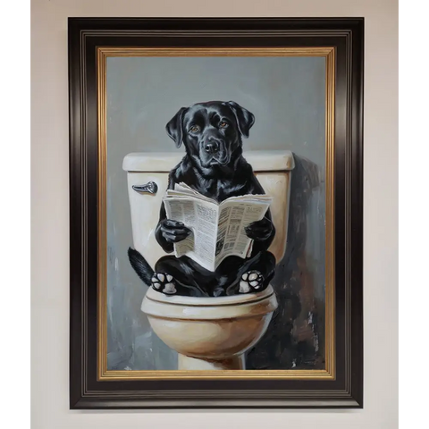 Black Lab On The Toilet Framed Poster - A3 (29.7 x 42 cm) / Black Gold - Framed Print