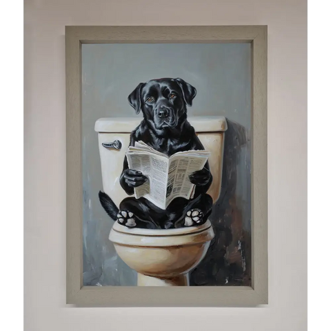 Black Lab On The Toilet Framed Poster - A3 (29.7 x 42 cm) / Grey - Framed Print