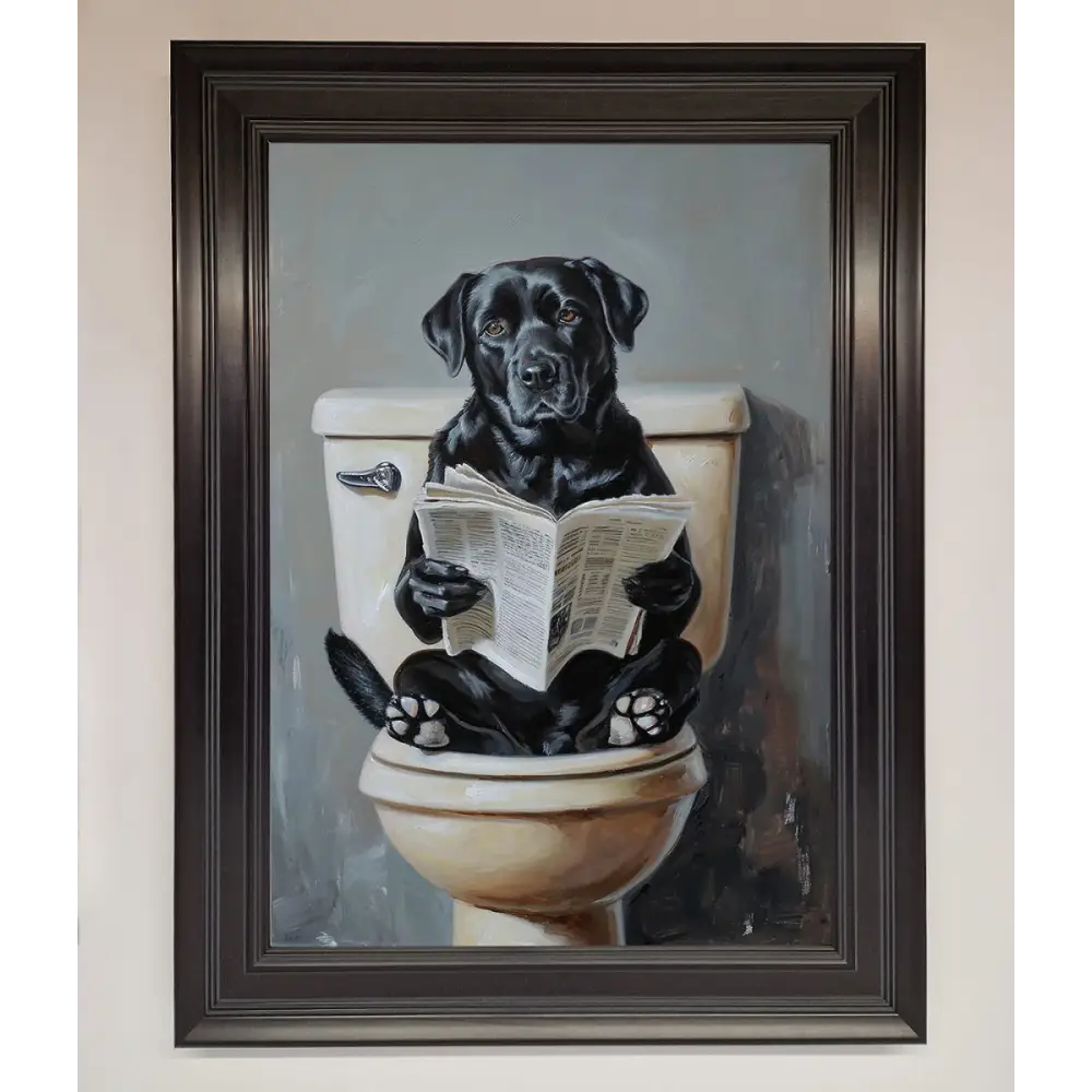 Black Lab On The Toilet Framed Poster - A3 (29.7 x 42 cm) / Matt Black - Framed Print