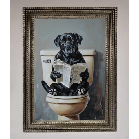 Black Lab On The Toilet Framed Poster - A3 (29.7 x 42 cm) / Ornate Silver - Framed Print