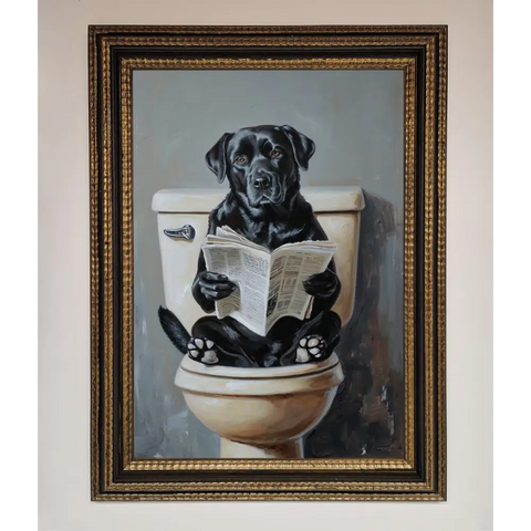 Black Lab On The Toilet Framed Poster - A3 (29.7 x 42 cm) / Ornate Gold Black - Framed Print
