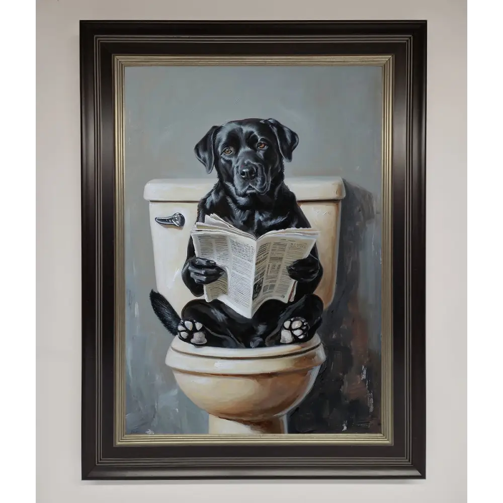 Black Lab On The Toilet Framed Poster - A3 (29.7 x 42 cm) / Black Silver - Framed Print