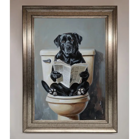 Black Lab On The Toilet Framed Poster - A3 (29.7 x 42 cm) / Silver - Framed Print