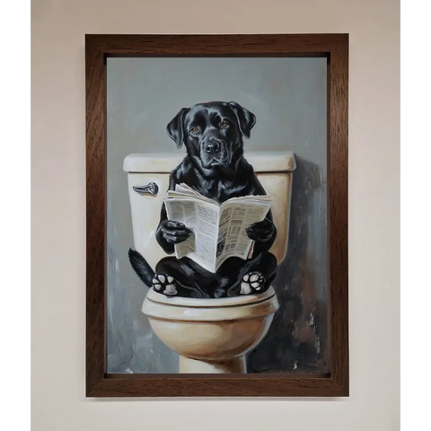 Black Lab On The Toilet Framed Poster - A3 (29.7 x 42 cm) / Walnut - Framed Print