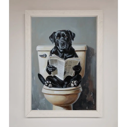 Black Lab On The Toilet Framed Poster - A3 (29.7 x 42 cm) / White - Framed Print