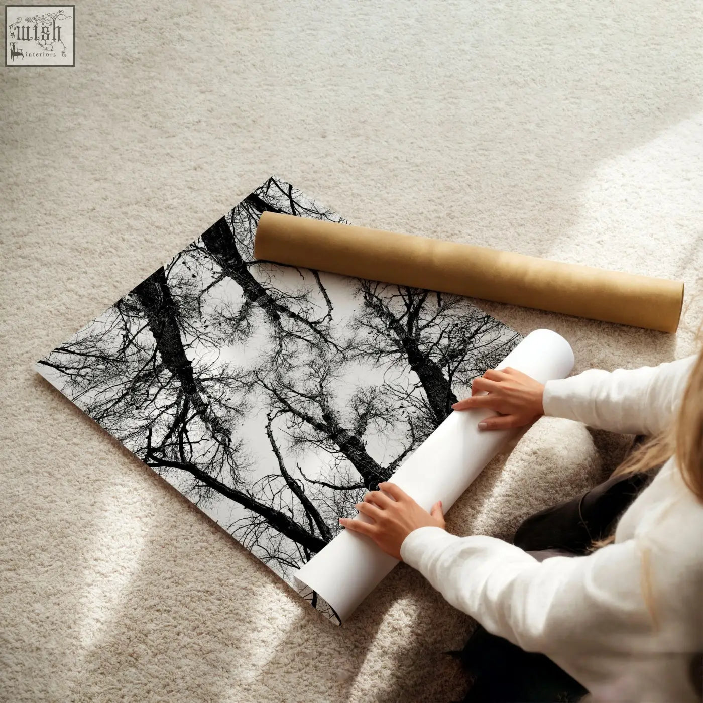 Black white photography prints of tree branches on paper perfect for winter nature landscape wall art set of 3