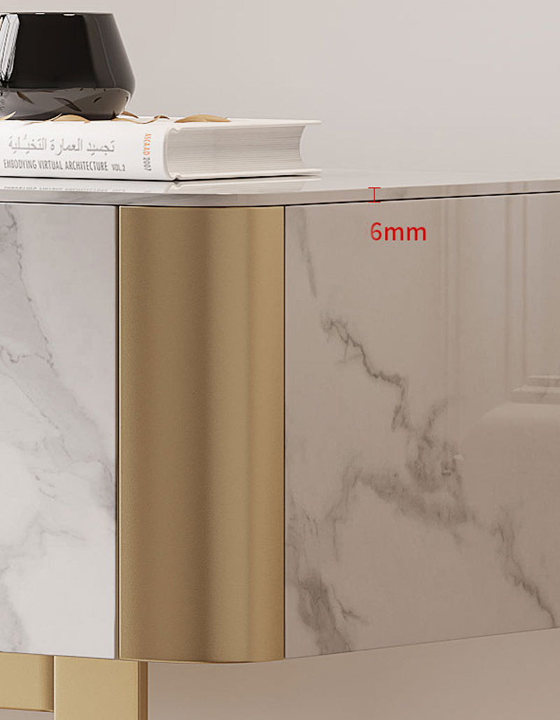 Modern blakely dressing table with a white marble effect top and gold-toned metallic legs for stylish storage