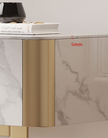 Modern blakely dressing table with a white marble effect top and gold-toned metallic legs for stylish storage