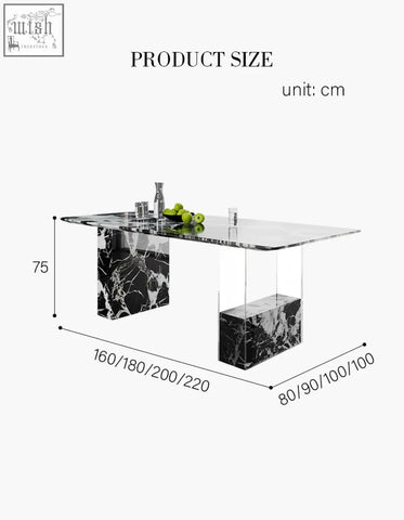 Modern blanchard office desk with sleek black and white marble top and acrylic art deco pedestal bases