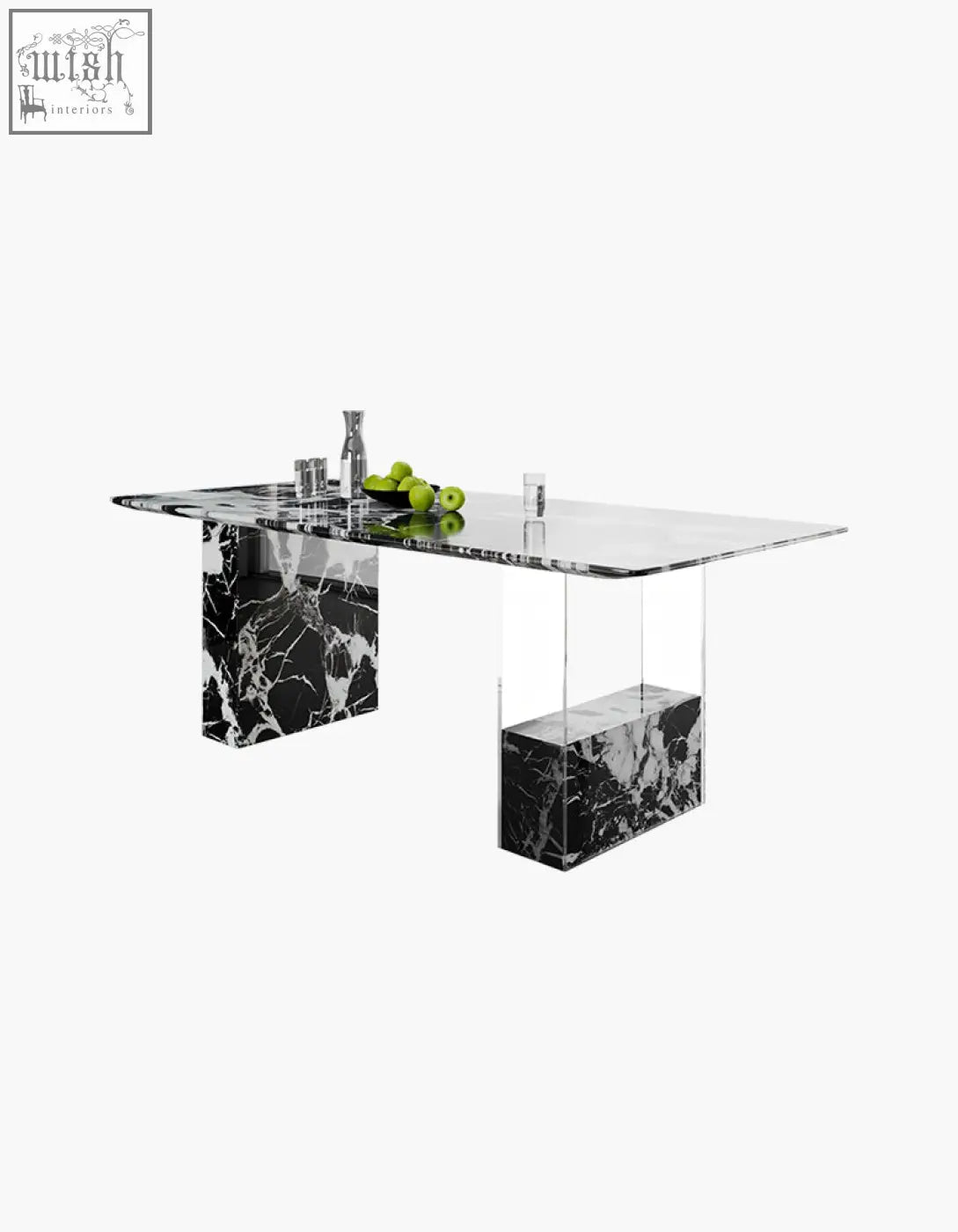 Modern blanchard office desk with black and white marble top and acrylic legs in sleek art deco style