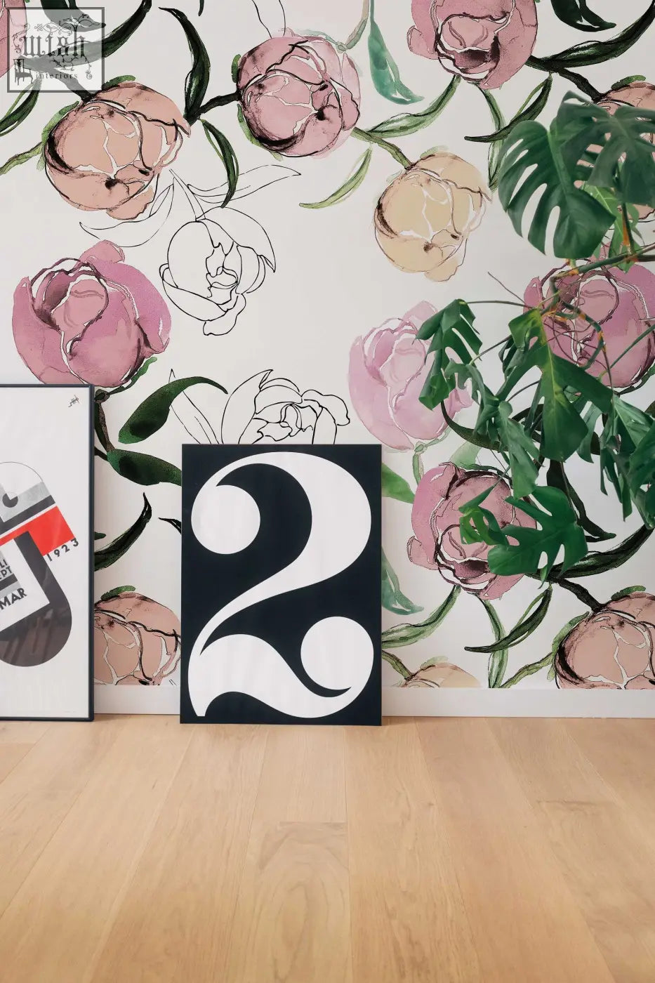 Black square art print with bold white number 2 on minimalist background perfect for living space traditional paper decor