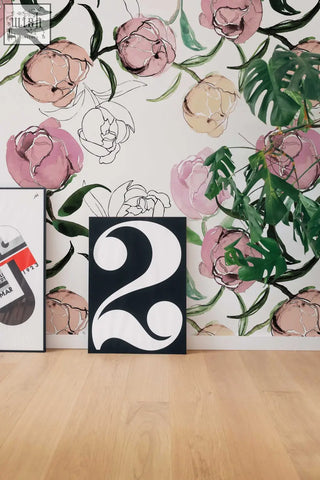 Black square art print with bold white number 2 on minimalist background perfect for living space traditional paper decor