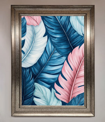 Blue And Pink Feathers Abstract Framed Print
