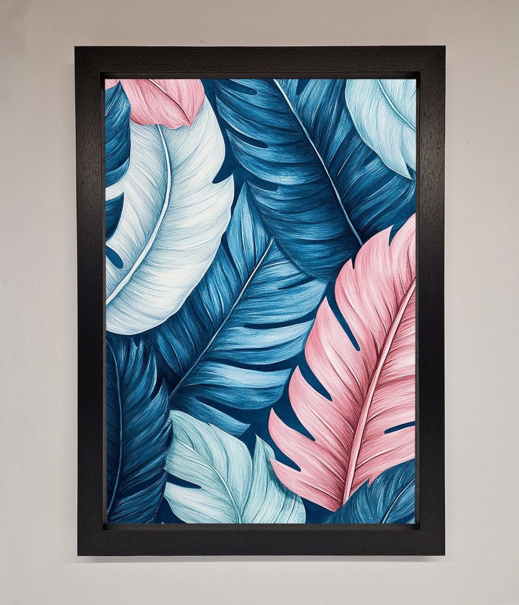 Blue And Pink Feathers Abstract Framed Print
