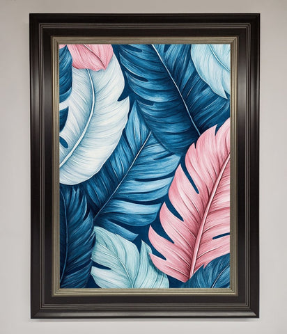 Blue And Pink Feathers Abstract Framed Print