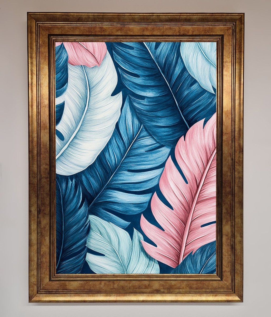 Blue And Pink Feathers Abstract Framed Print
